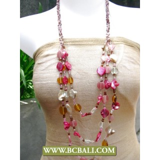 Cute Pink 3 Strand Shells Nuget  Necklace Beading